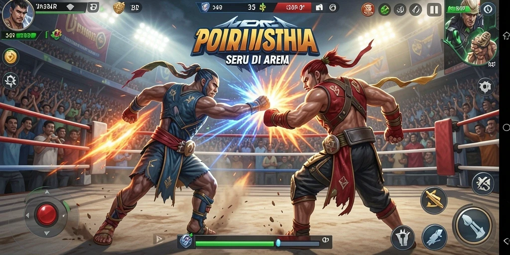Gameplay pertarungan seru di 34R dengan karakter unik.