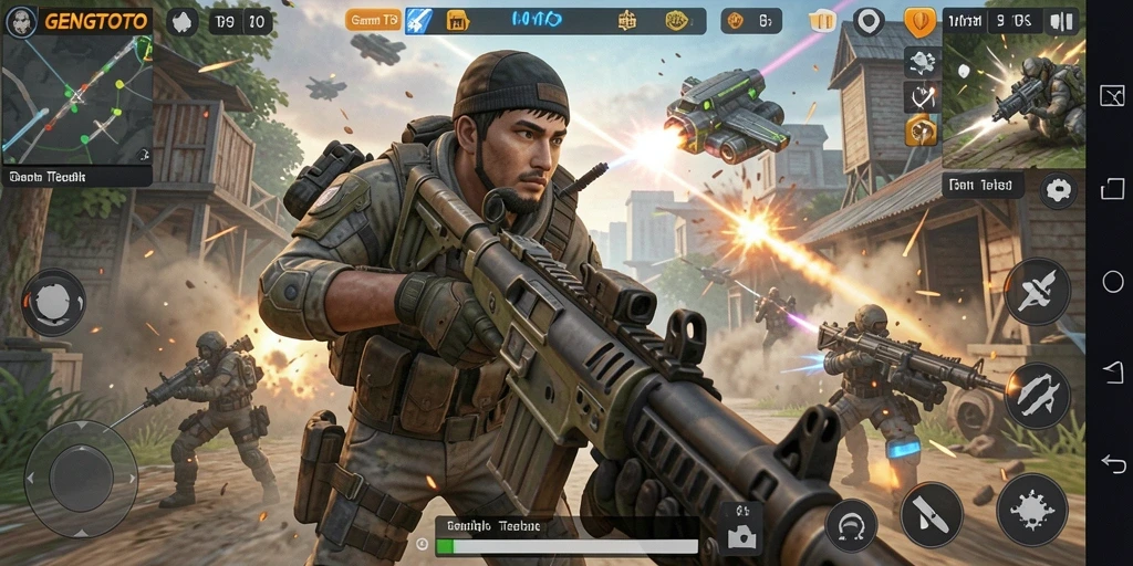 Screenshot utama GENGTOTO menampilkan momen aksi mendebarkan dalam permainan TPS.