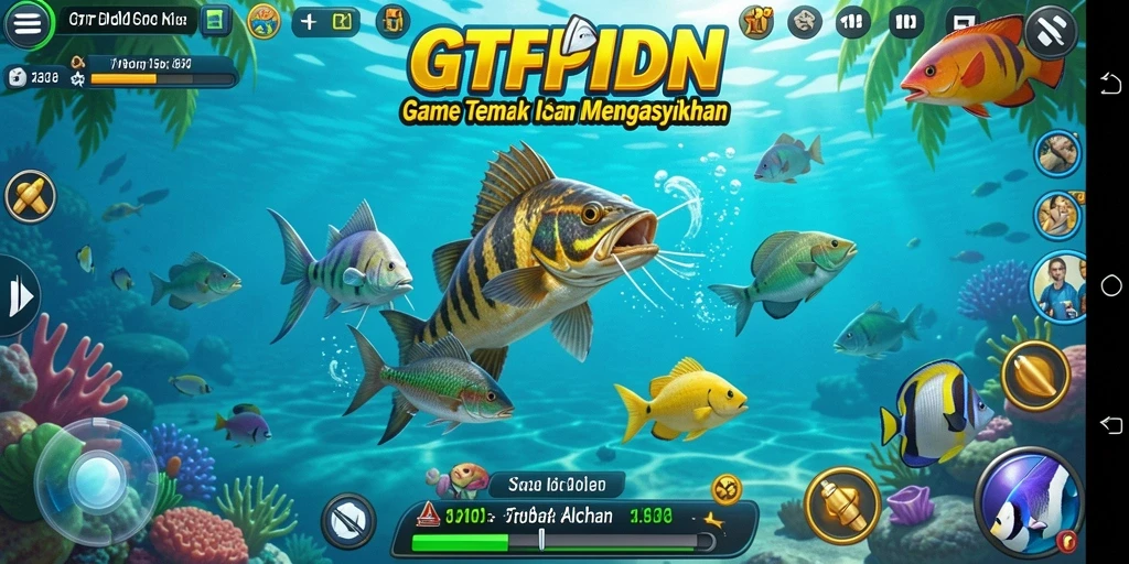 Tampilan gameplay GTPIDN dengan aksi menembak ikan.